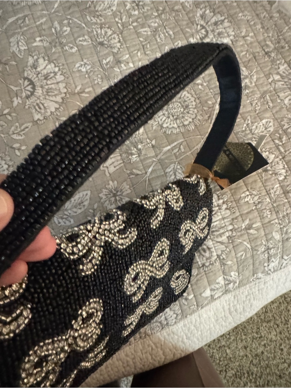 Beaded Black Evening Shoulder Bag with Silver Bow Accents - Picture 4 of 10